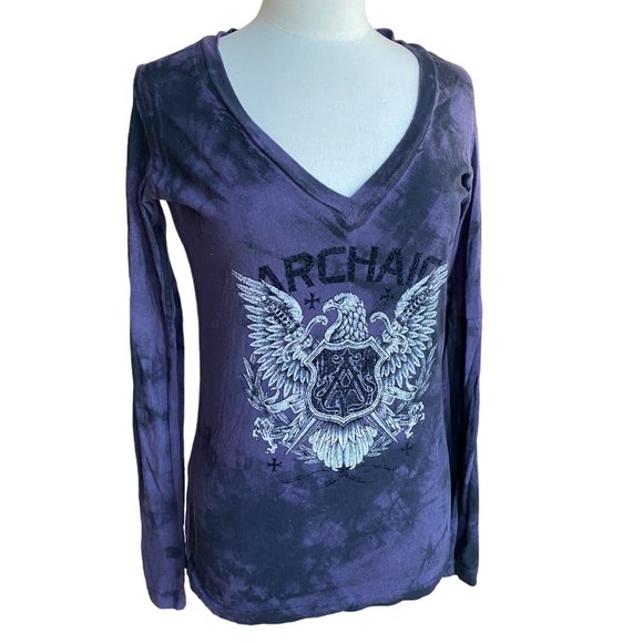 Affliction Tops - Archaic by Affliction Free Air Y2K Tattoo Graphic Eagle US Flag Grunge Top-L